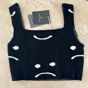 NWT Lazy Oaf Happy Sad Knit Crop Top UK 8/US 4